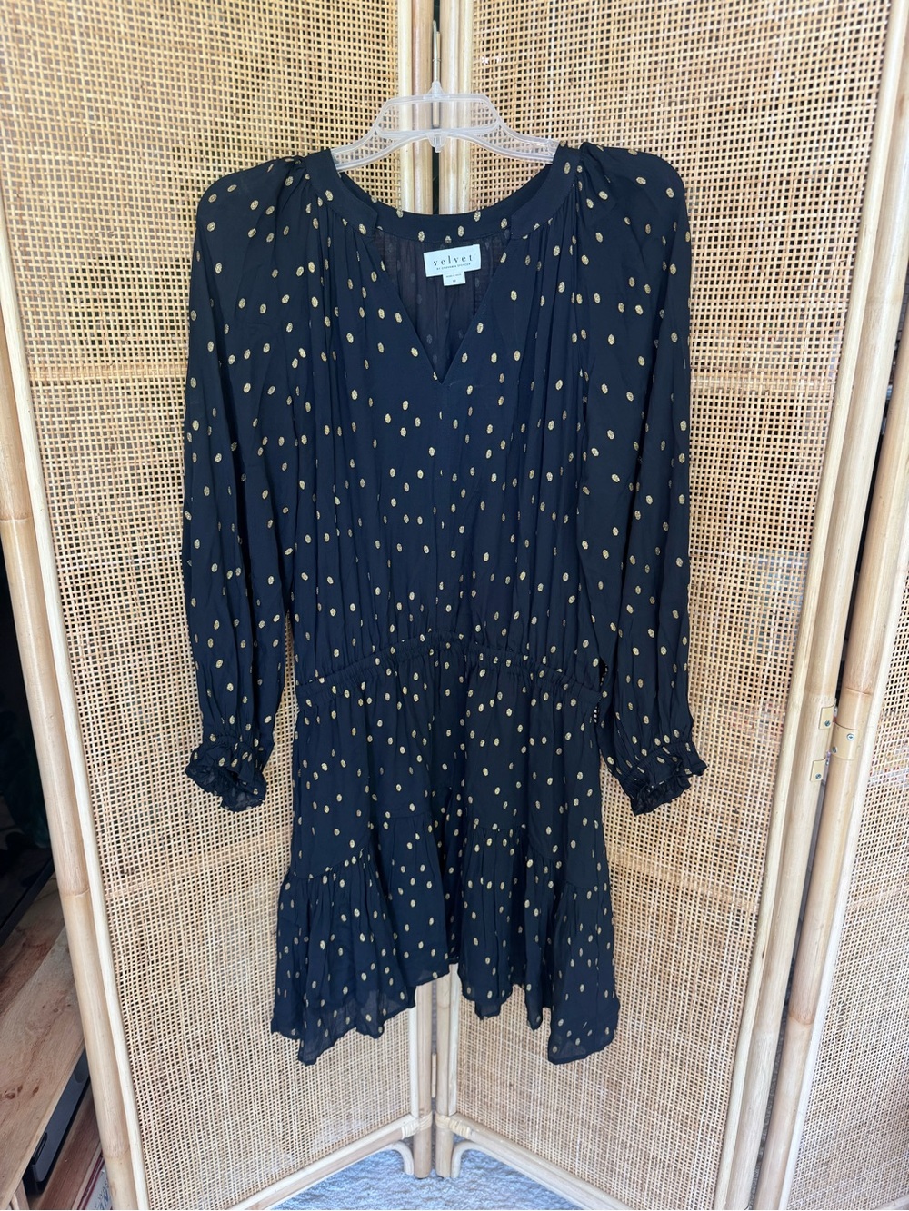 Velvet by Graham & Spencer Black Dress with Gold Polka Dots